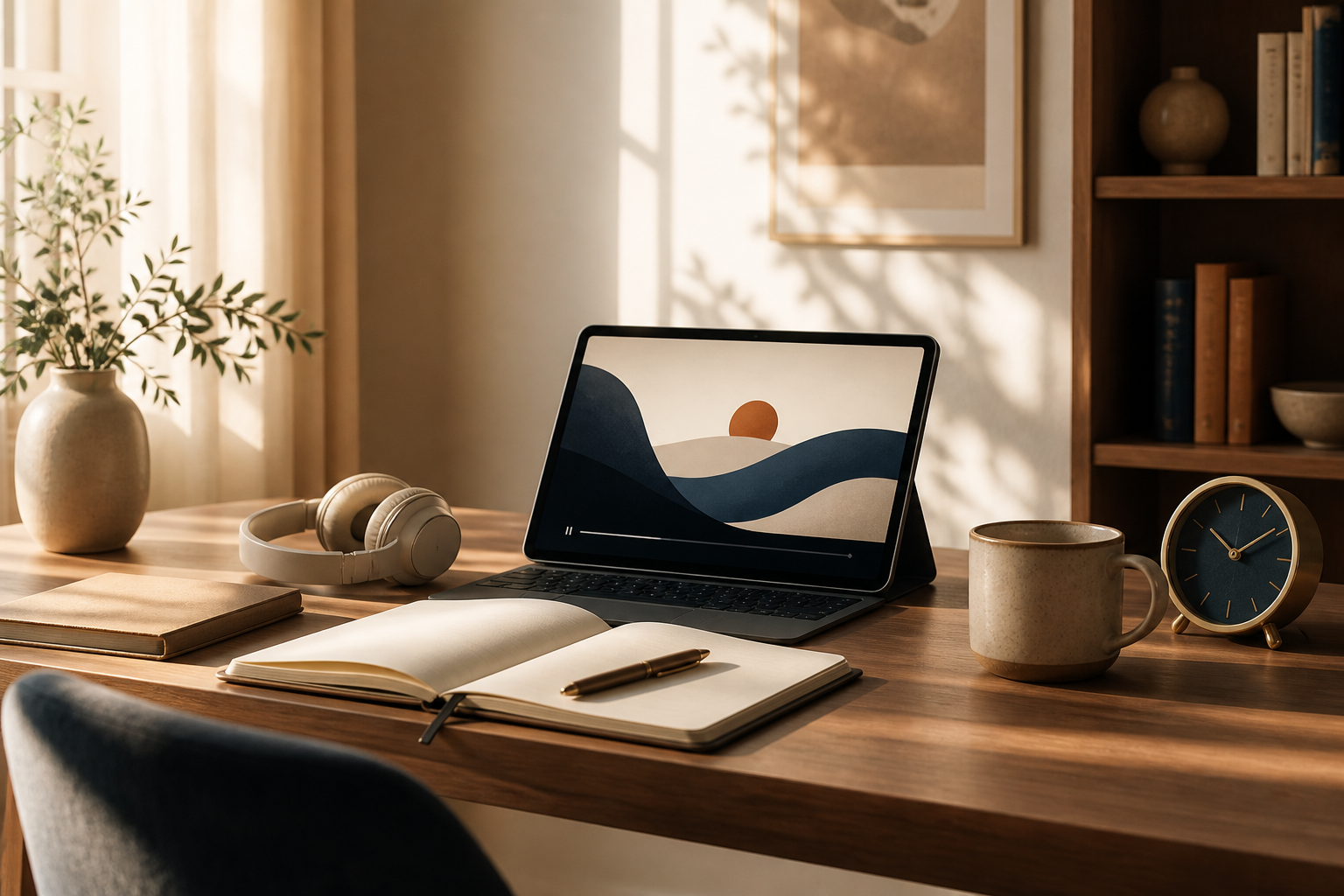 Ambiente preparado para estudar programas online no próprio ritmo